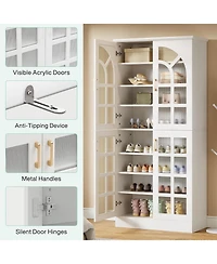 Tribesigns 68.94" Tall Shoe Cabinet with Doors and Led Lights Set of 2, 8-Tier Wooden Shoe Rack Organizer with Adjustable Shelves