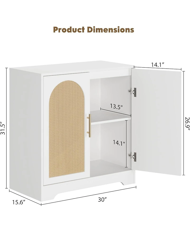 gaomon Modern Console Table Storage with 2 Rattan Doors and Shelves