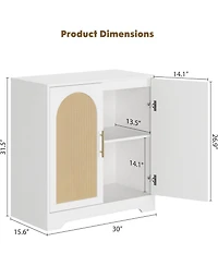 gaomon Modern Console Table Storage with 2 Rattan Doors and Shelves