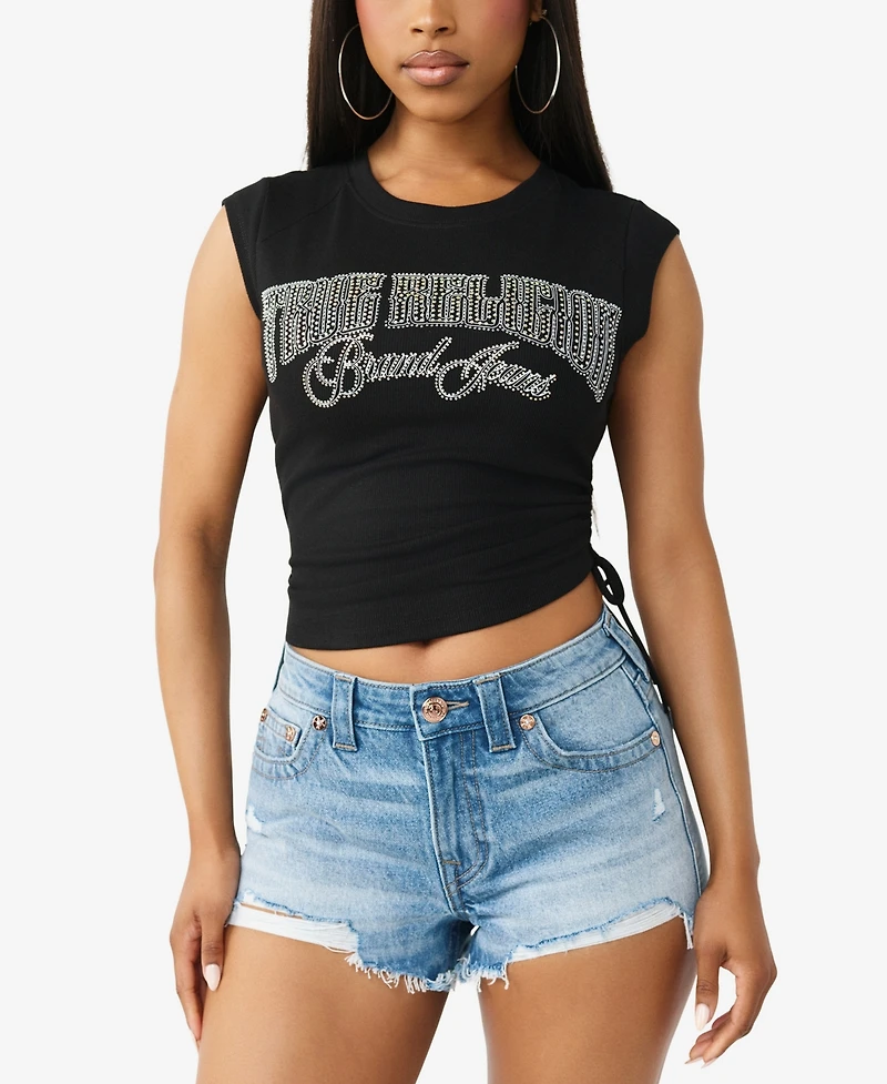 True Religion Women's Crystal Side Ruch Baby Top