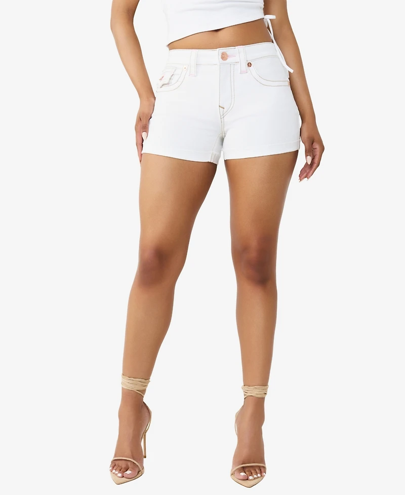 True Religion Women's Jennie Mid-Rise Flap Shorts