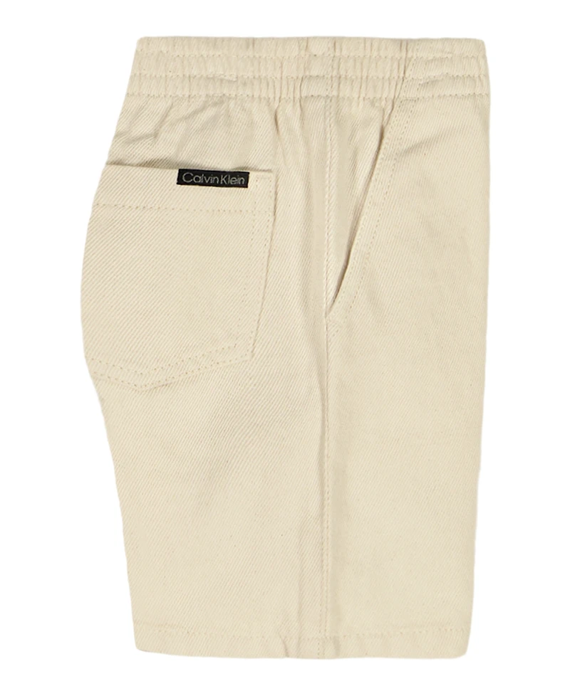 Calvin Klein Toddler and Little Boys' 2T-7 Relaxed Monogram T-Shirt Natural Denim Shorts, 2-Piece Set