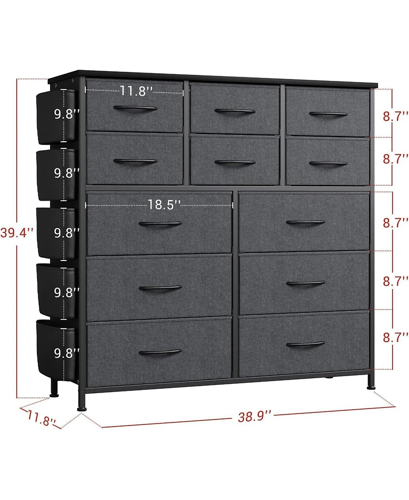 gaomon 12 Drawer Dresser with Fabric Bins,Fabric Storage Tower,Closet Organizers and Storage for Bedroom,Hallway&Entryway,Wood Top Chest of Drawers