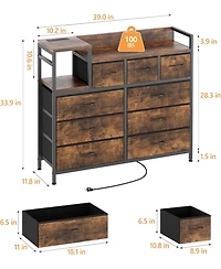 gaomon 9-Drawer Fabric Dresser with Wood Top, Heavy-Duty Steel Frame Storage Organizer Tower for Bedroom, Closet, Living Room, Hallway