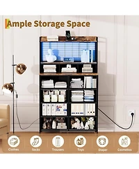 gaomon Rustic Dresser for Bedroom with Charging Station, App Controlled Rgb Led