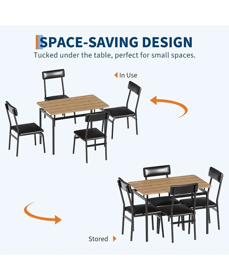 gaomon 5 Piece Dining Table Set for 4, Wood Table with 4 Upholstered Chairs, Industrial Frame Dinette for Kitchen, Rustic Brown