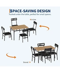 gaomon 5 Piece Dining Table Set for 4, Wood Table with 4 Upholstered Chairs, Industrial Frame Dinette for Kitchen, Rustic Brown