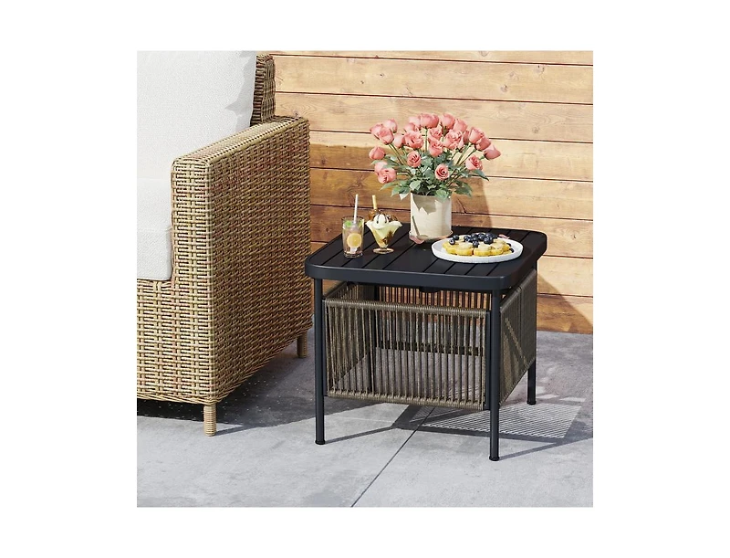 Slickblue Outdoor Side Table with Umbrella Hole and Storage Shelf