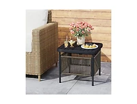 Slickblue Outdoor Side Table with Umbrella Hole and Storage Shelf
