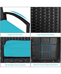 3PCS Patio Rattan Furniture Set Coffee Table and Chairs Set with Seat Cushions Garden