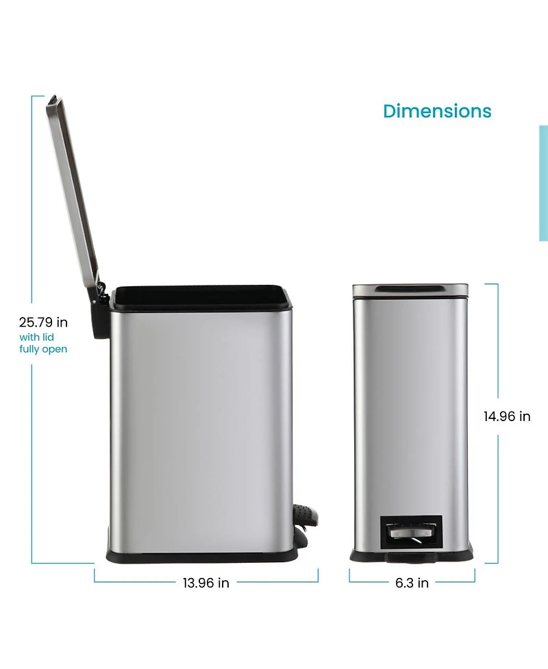 Home Zone Living 3 Gallon Slim Stainless Steel Trash Can with Soft Close Lid and Removable Liner