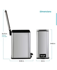 Home Zone Living 3 Gallon Slim Stainless Steel Trash Can with Soft Close Lid and Removable Liner