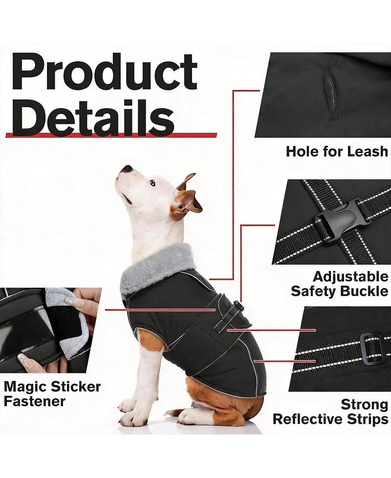Aronkl Reflective Waterproof Dog Jacket with Fur Collar & Adjustable Buckle for Cold Weather