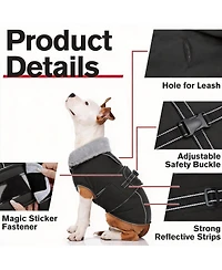 Aronkl Reflective Waterproof Dog Jacket with Fur Collar & Adjustable Buckle for Cold Weather