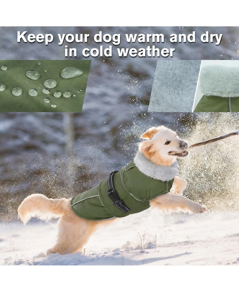 Aronkl Reflective Waterproof Dog Jacket with Fur Collar & Adjustable Buckle for Cold Weather