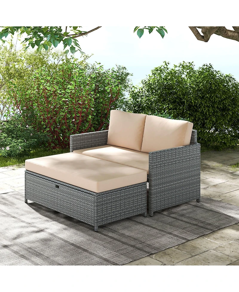 Gymax 2 Pcs Patio Loveseat w/ 31 Gal Multifunctional Storage Ottoman and Soft Cushions