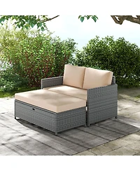 Gymax 2 Pcs Patio Loveseat w/ 31 Gal Multifunctional Storage Ottoman and Soft Cushions