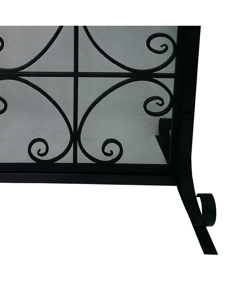 flynama Iron Fireplace Screen 43 Inch with Scrollwork and Mesh Design