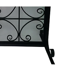 flynama Iron Fireplace Screen 43 Inch with Scrollwork and Mesh Design