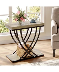 Tribesigns Side Table, 2-Tier Narrow End Table for Living Room, Industrial Nightstand with Metal Frame, Small Bedside Tables