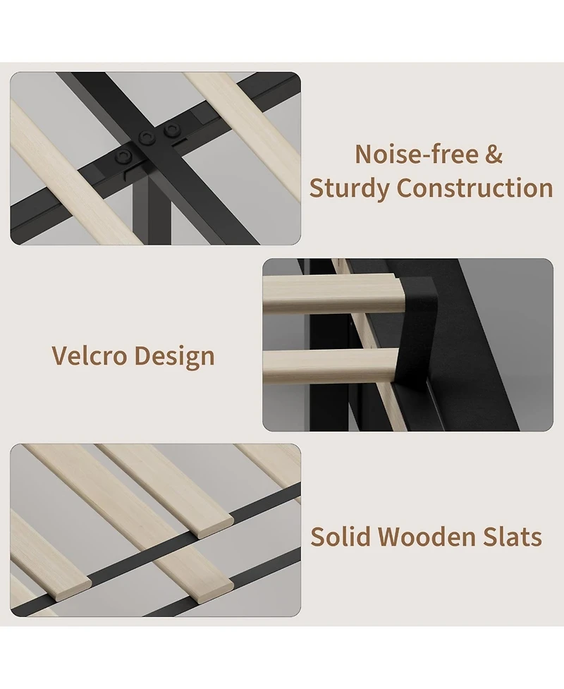 gaomon Bed Frame with Wingback Headboard, Velvet Upholstered Platform Bedframe Wood Slats, No Box Spring Needed, Easy Assembly