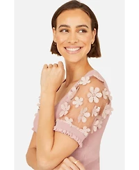 Yumi Women's Floral Applique Knitted Top