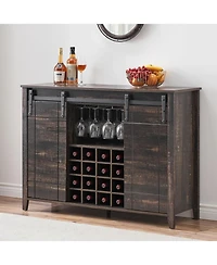 gaomon Farmhouse Bar Cabinet with Sliding Barn Doors, Rustic Liquor & Coffee Station with Wine Glass Racks & Adjustable Shelves.