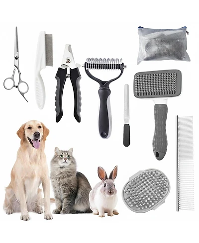 Aronkl Pet Grooming Kit: Slicker Brush, Shampoo Brush, Bath Brush, Gloves, Towel