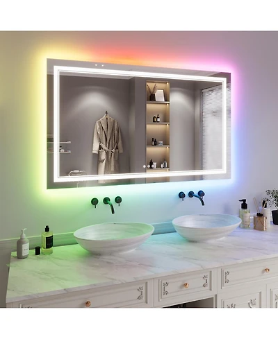 Homfan Led Bathroom Mirror 60" x 36", Front & Backlit Vanity Mirror with Dimmable Lights, Anti Fog & 3 Color Temperature