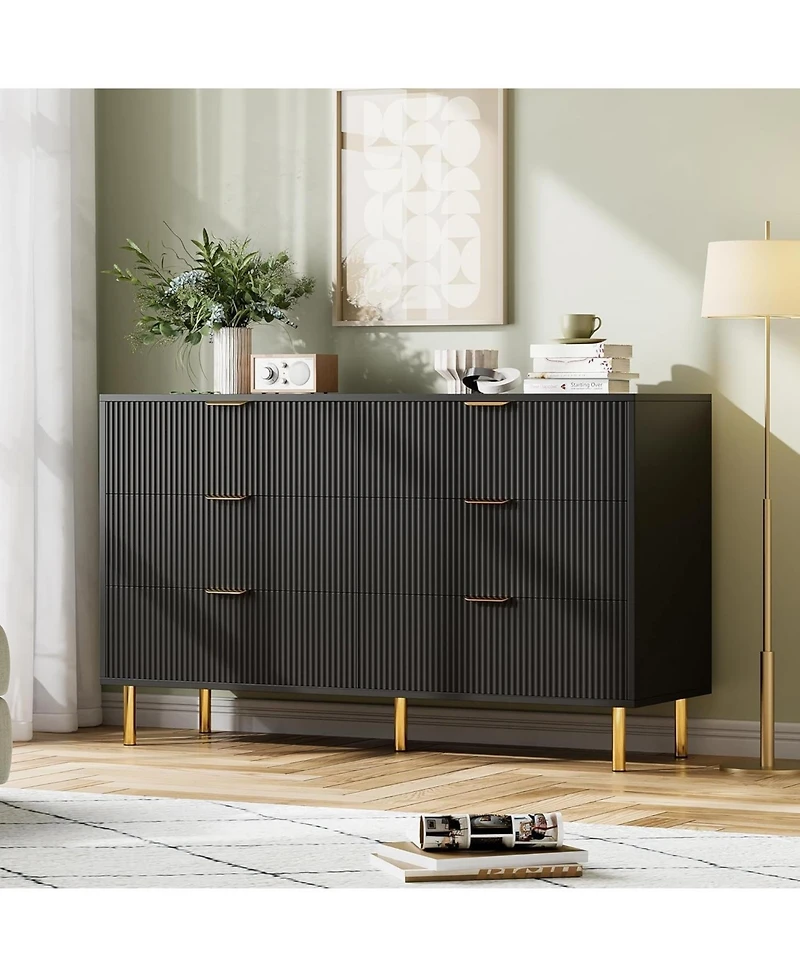 gaomon 6 Drawer Dresser Wood Chest with Gold Handles Storage Cabinet