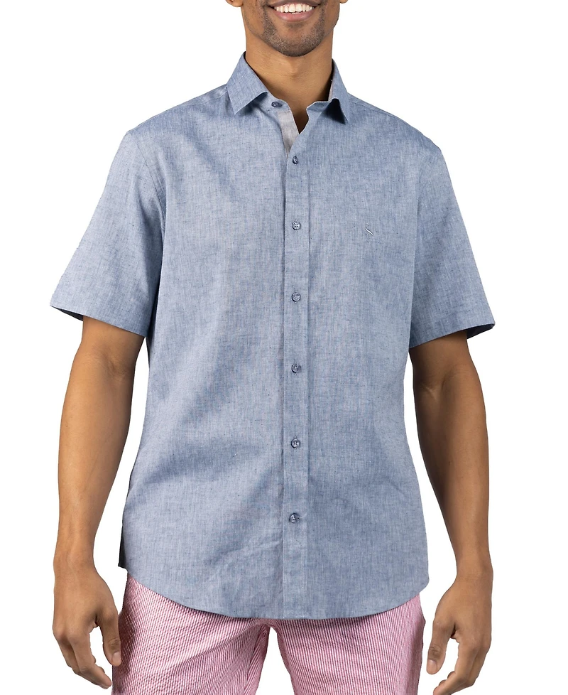 Tailorbyrd Men's Yarn Dyed Melange Linen Short Sleeve Shirt