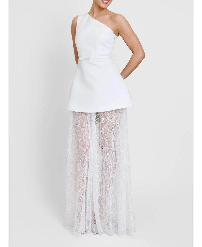 Six Stories Women's One Shoulder Satin Lace Skirt Dress