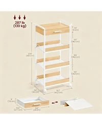 Yigii 4-Tier Rolling Storage Cart with Top Board, Drawer, Mesh Shelves, Lockable Casters