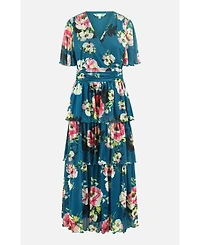 Yumi Women's Floral Mesh Tiered Maxi Dress