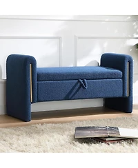 Rainsken Upholstered Storage Ottoman, Modern Teddy End of Bed Bench, Window Storage Stool with Arms for Living Room, Bedroom