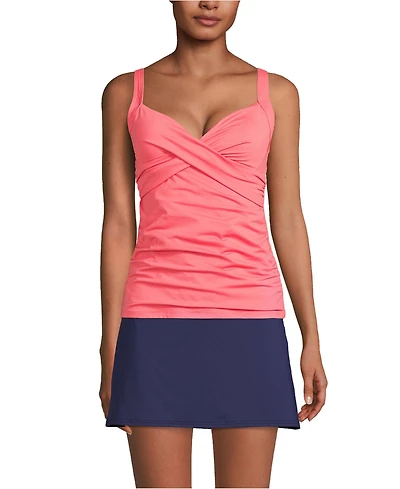 Lands' End Women's Long Torso V-Neck Wrap Underwire Tankini Swimsuit Top