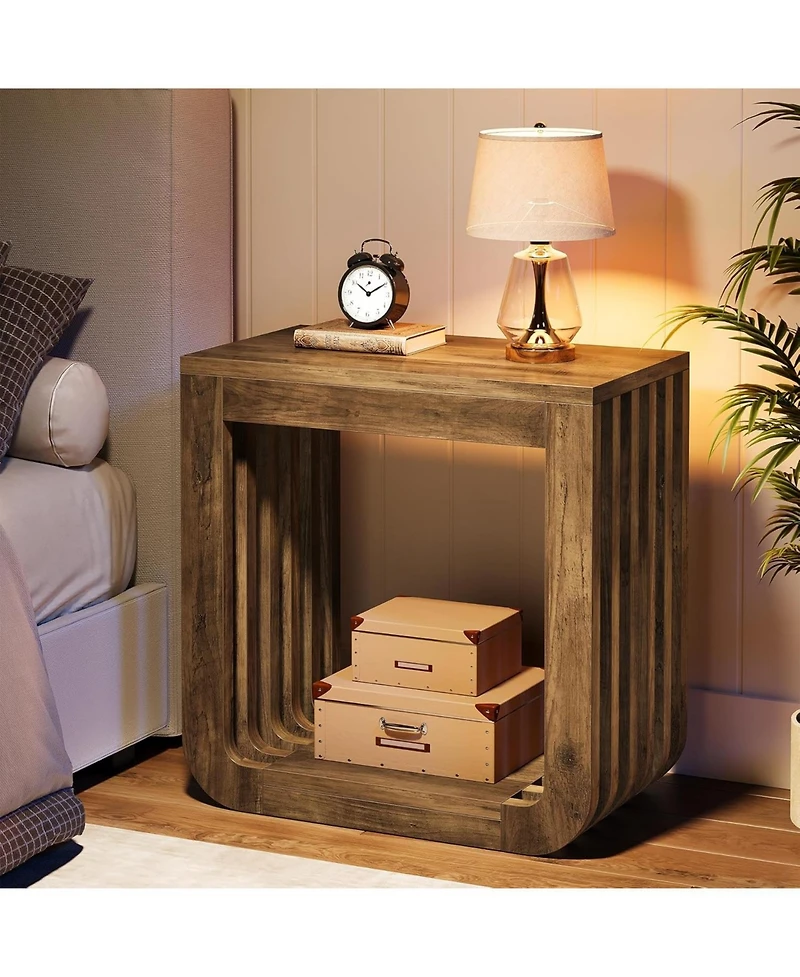 Tribesigns Side Table Set of 2, Farmhouse Narrow End Table with Slatted Open Frame, Wooden Rustic Accent Sofa Side Table