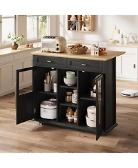 gaomon Mobile Storage Island, 2-Tier Rolling Kitchen Cart with Storage Shelf & Towel Rack