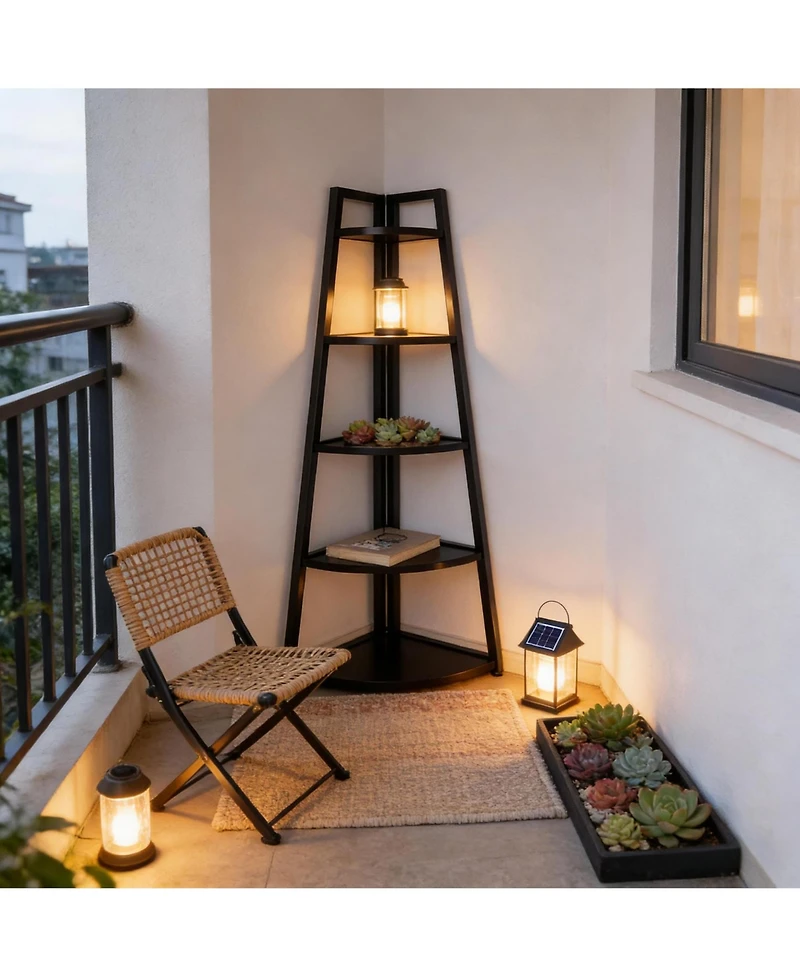 Rainsken 5-Tier Tall Corner Shelf, Ladder Display Shelf, Industrial Storage Organizer with 5 Open Shelves for Living Room, Home Office