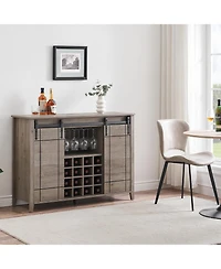 gaomon Farmhouse Bar Cabinet with Sliding Barn Doors, Rustic Liquor & Coffee Station with Wine Glass Racks & Adjustable Shelves