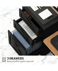 Rainsken 3 Drawer File Cabinet with Silent Slides, Farmhouse Vertical Filing Cabinet for A4/Letter Size, Printer Stand with Storage for Home Office