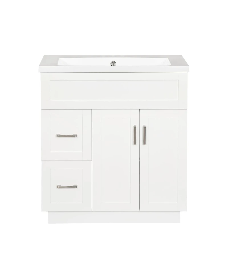Sillysis 30" Modern White Bathroom Vanity with Smc Resin Sink, Soft Close Drawers & Adjustable Shelves for Small Spaces