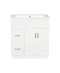 Sillysis 30" Modern White Bathroom Vanity with Smc Resin Sink, Soft Close Drawers & Adjustable Shelves for Small Spaces