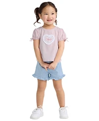 Levi's Girls' Toddler 2T-4T Bow Sleeve T-Shirt and Belted Shorts, 2-Piece Set