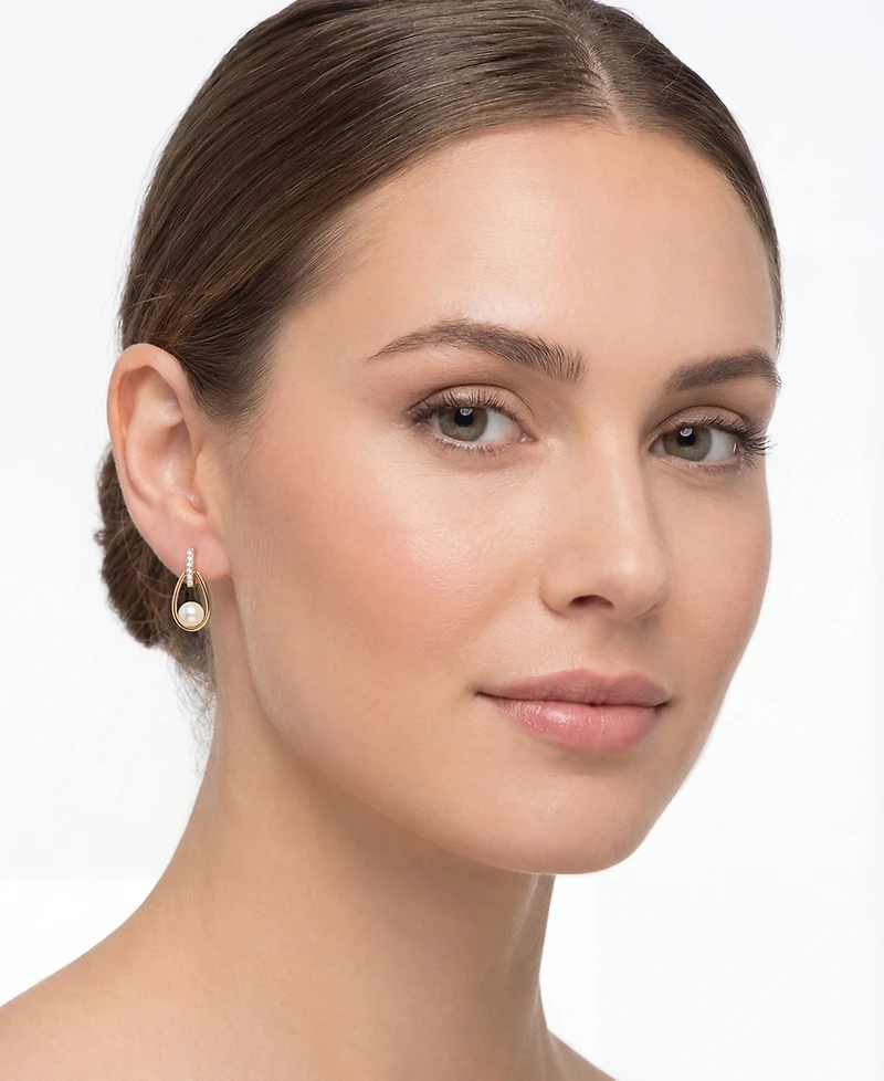 Macy's Cultured Freshwater Pearl (6-6.5mm) & Lab-Created White Sapphire (0.13 ct. t.w.) Drop Earrings in 14k Gold-Plated Sterling Silver