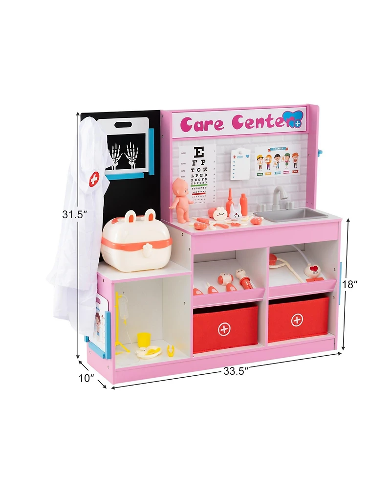 Mecale Play Doctor s Office Wooden Medical Center Toy Set with Exam Area for Kids