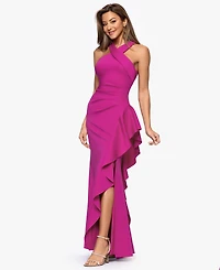 Xscape Petite Cross-Neck Ruffle Gown
