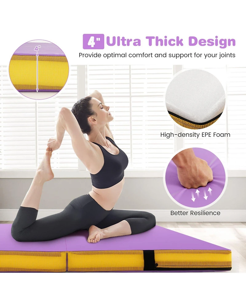 4-Foot Bi-Folding Gymnastic Tumbling Mat with Handles and Cover