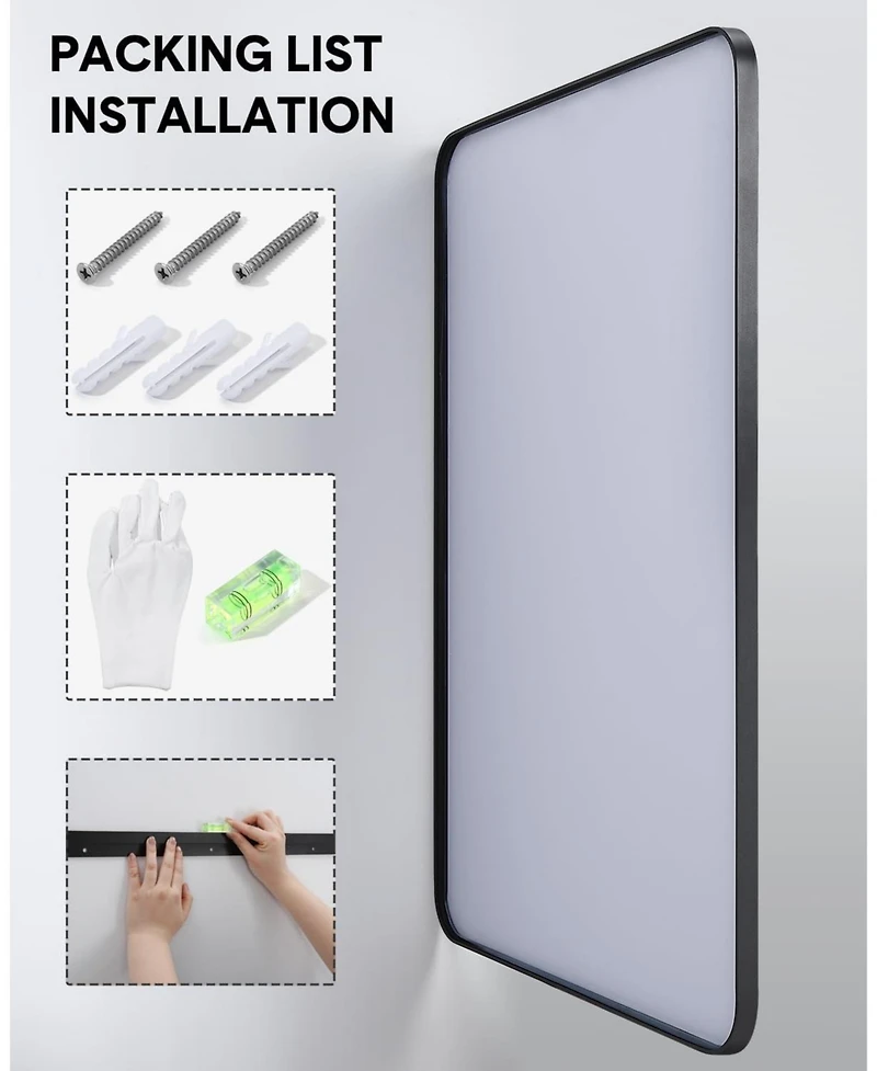 Homfan Mirror Wall Mounted, Metal Frame Mirror Dressing Make-Up Vanity Mirror, Anti-Rust, Tempered Glass for Bathroom, Entryway, Living Room, Hallway