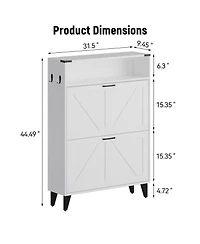 Homfan Shoe Storage Cabinet with 2 Flip Drawers, Freestanding Narrow Shoe Rack Cabinet with Open Shelf & Strong Metal Legs
